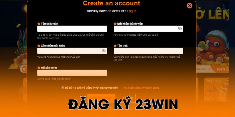  Giao diện điền thông tin khi đăng ký 23win cho người mới